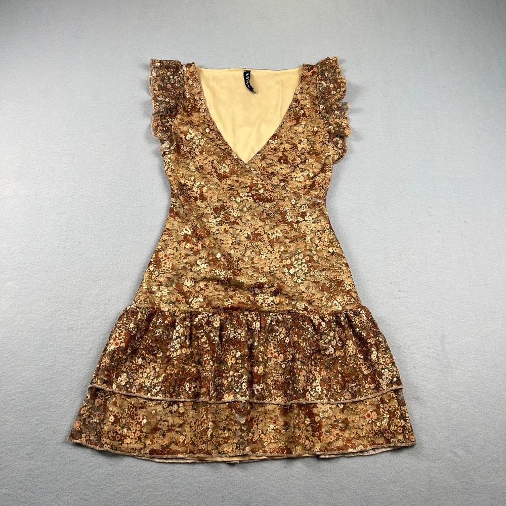 Y2K Floral Lace Mini Dress Baby doll Tiered Boho Mesh Wrap Lace Vintage style